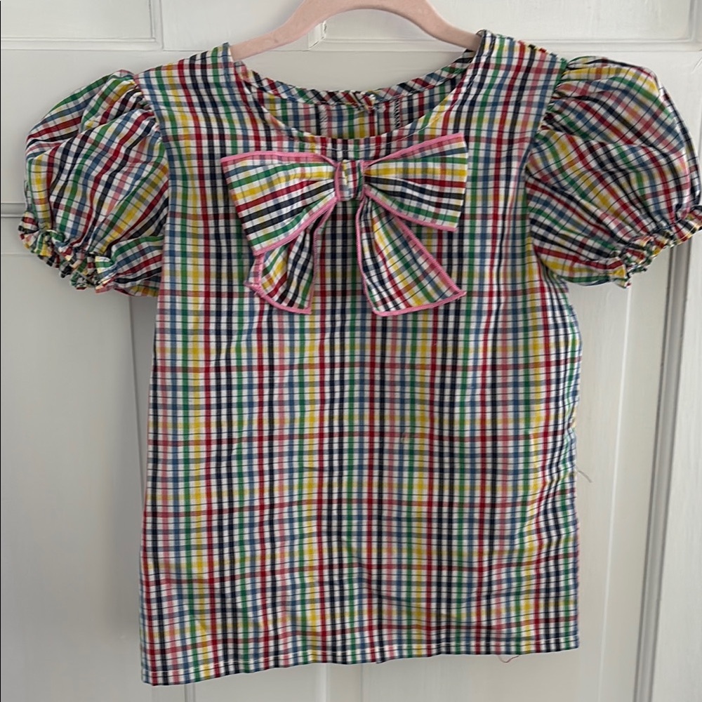 The Beaufort Bonnet Company Red and Pink Plaid Blouse with Bow